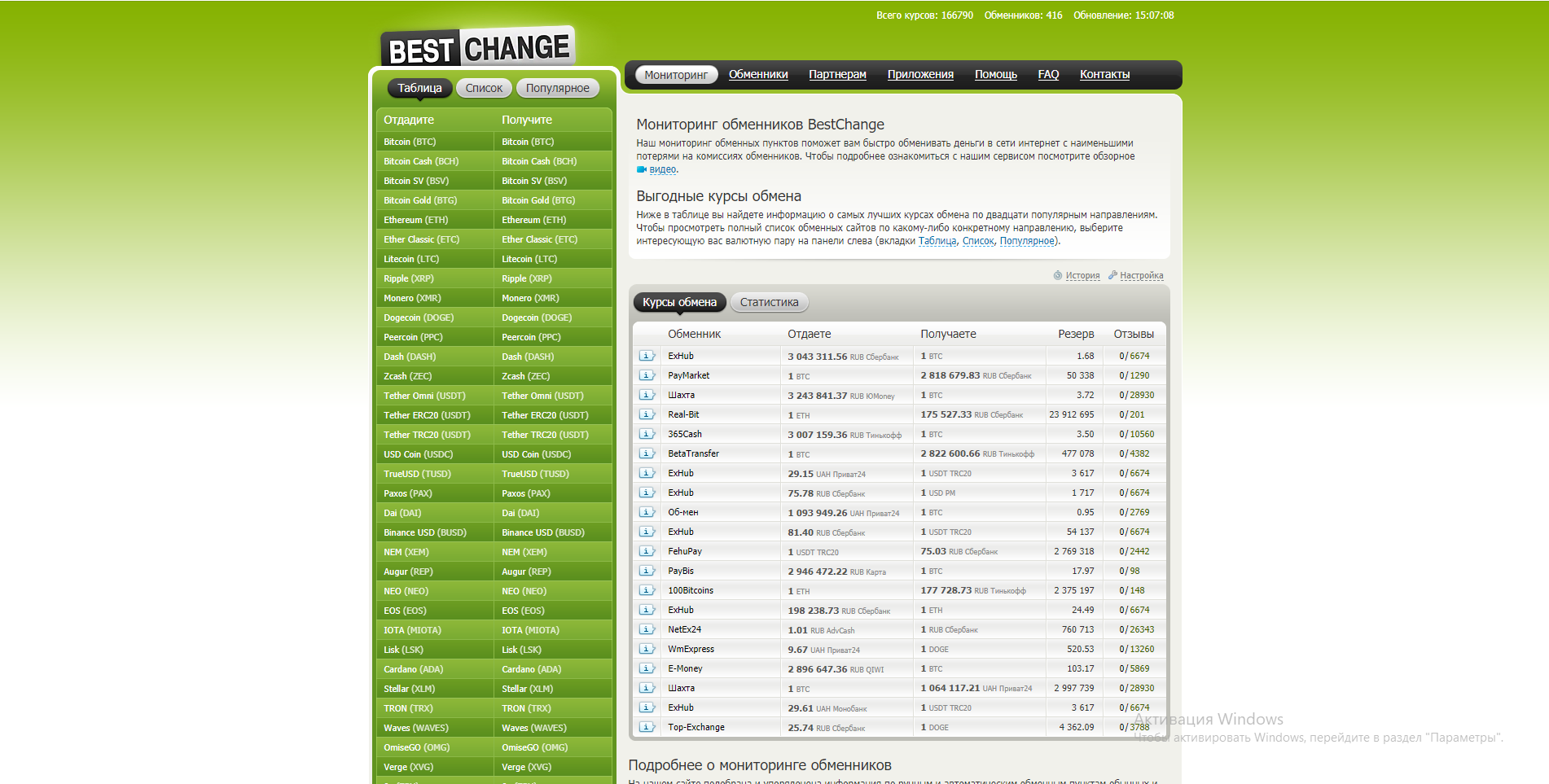BestChangeтаблица, курсы обмена