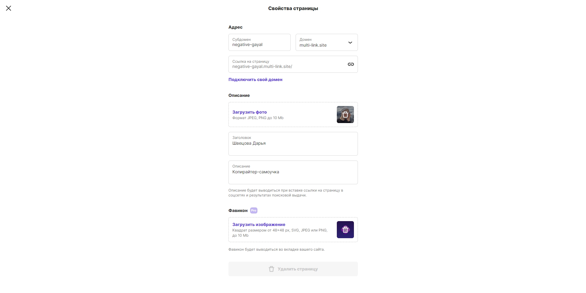 Profeat.Site Свойства страницы