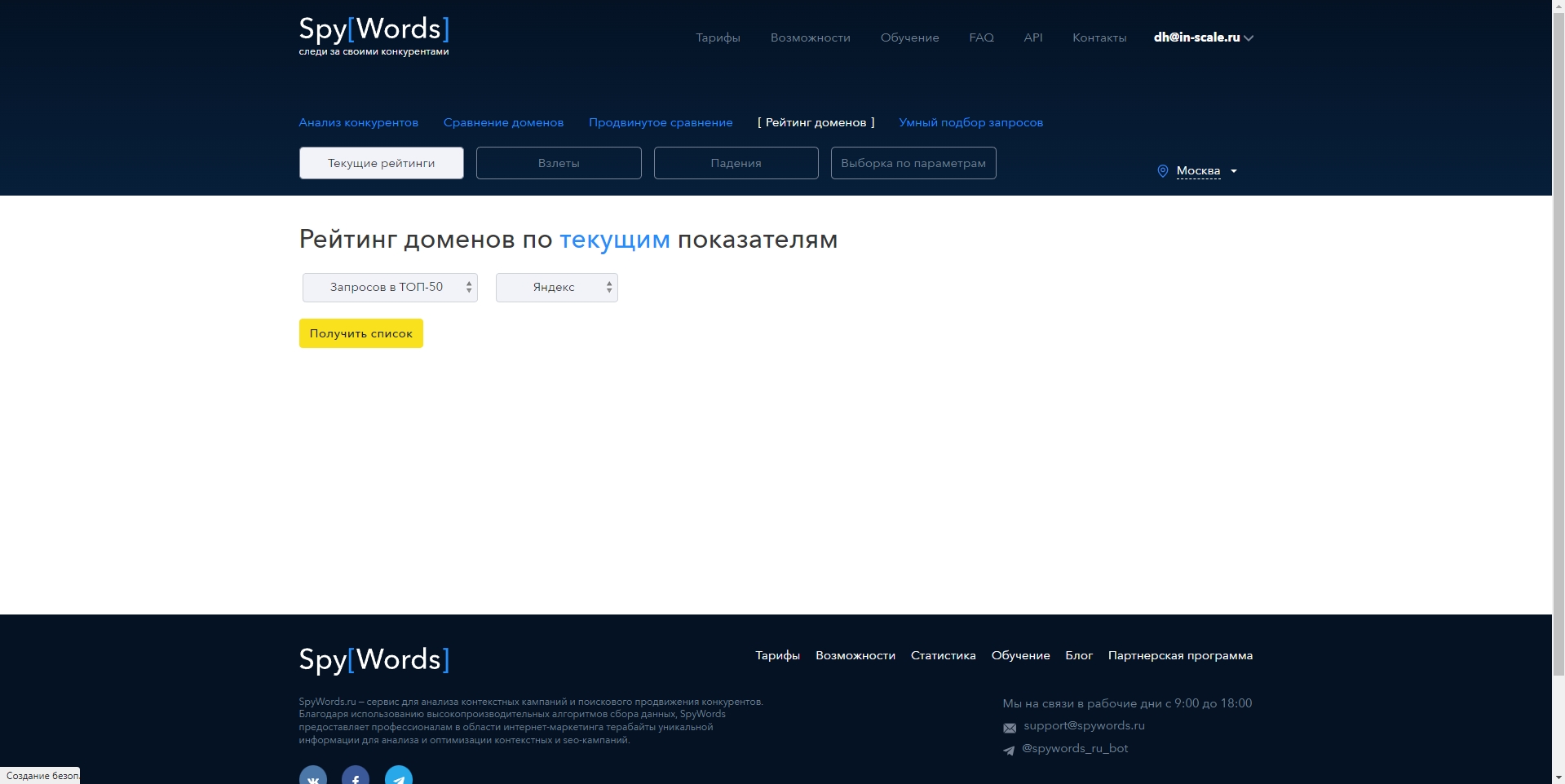 SpyWords Рейтинг доменов