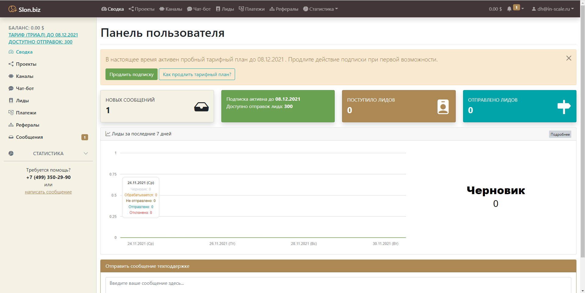Slon.biz панель пользователя
