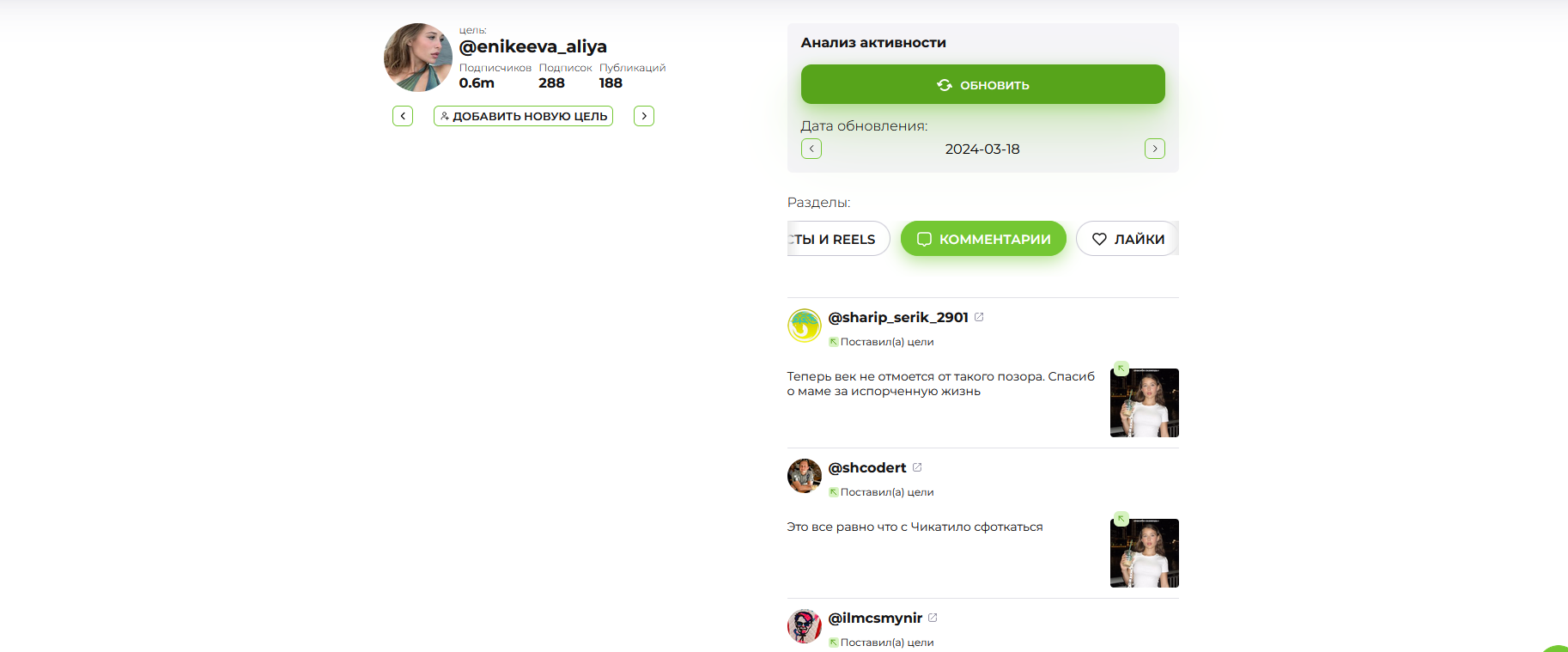 Instashpion Анализ активности